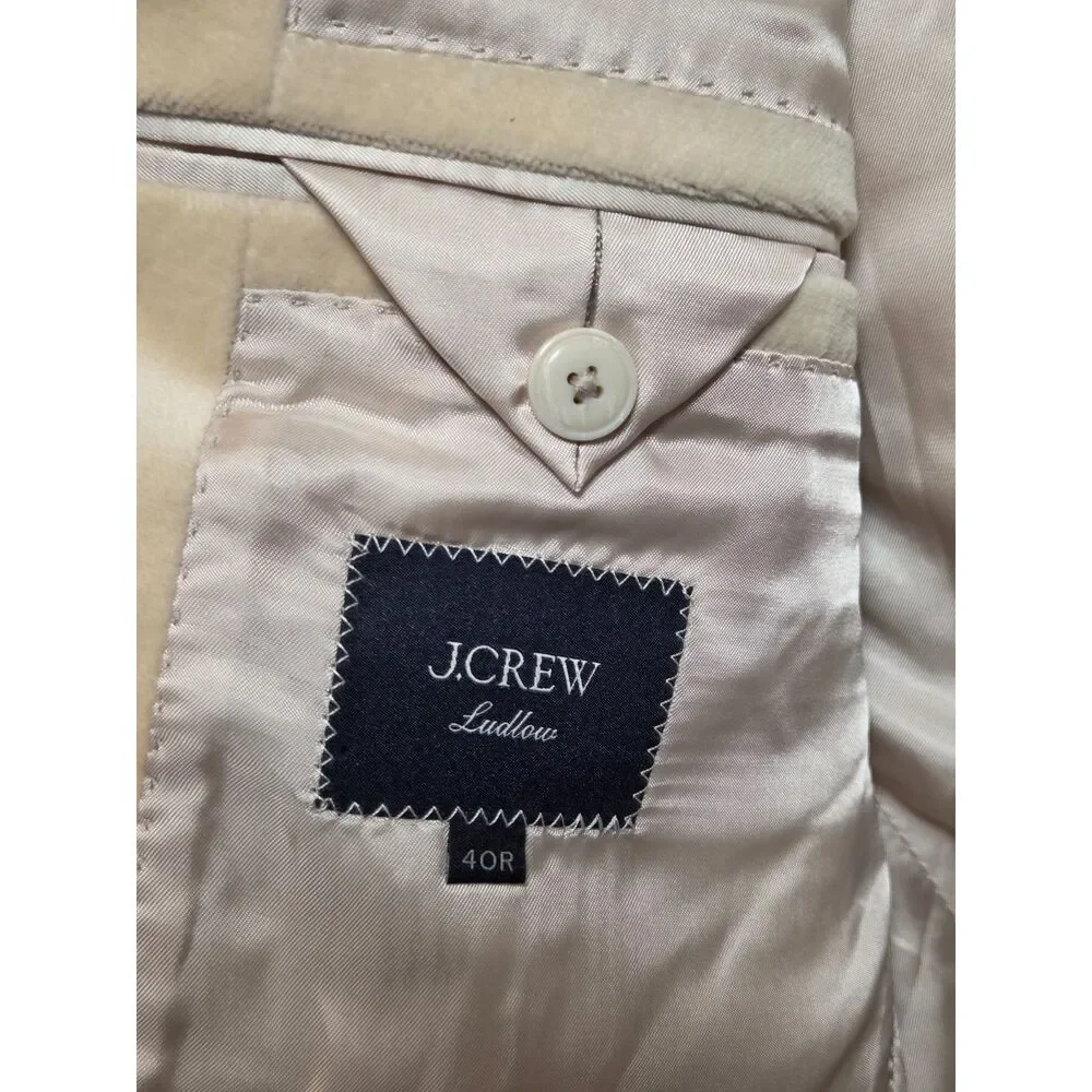 J.Crew Ludlow Velvet Shawl Collar Dinner Jacket 40R Slim Cream Blazer Sport Coat